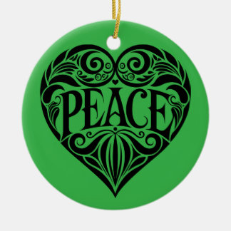 BLACK AND WHITE PEACE HEART CERAMIC TREE DECORATION