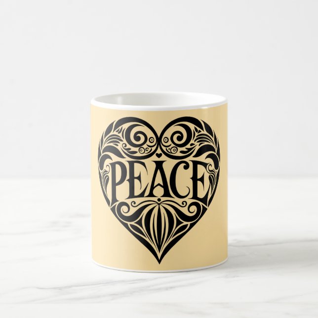 BLACK AND WHITE PEACE HEART COFFEE MUG (Center)