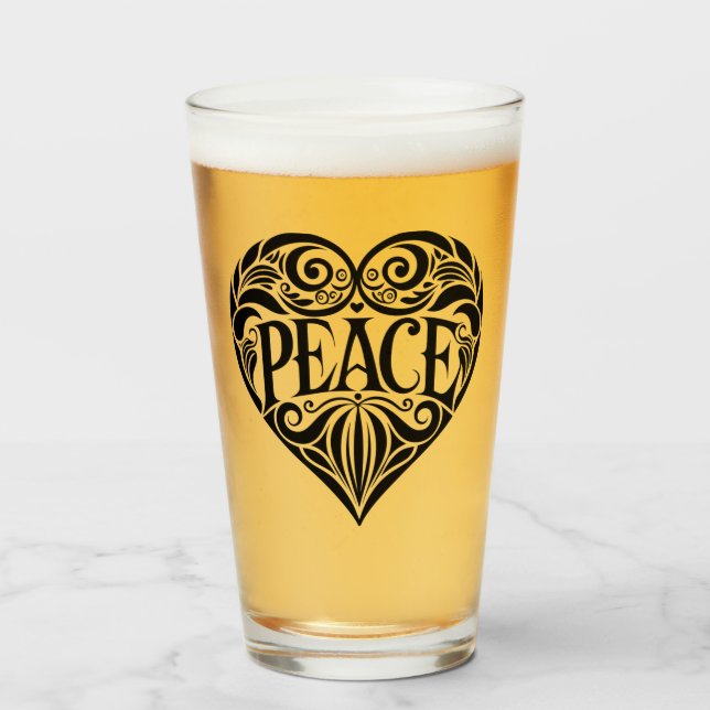 BLACK AND WHITE PEACE HEART GLASS (Front Filled)