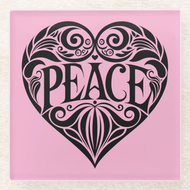 BLACK AND WHITE PEACE HEART GLASS COASTER (Front)