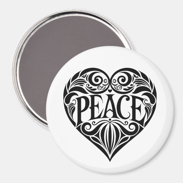 BLACK AND WHITE PEACE HEART MAGNET (Front/Back)