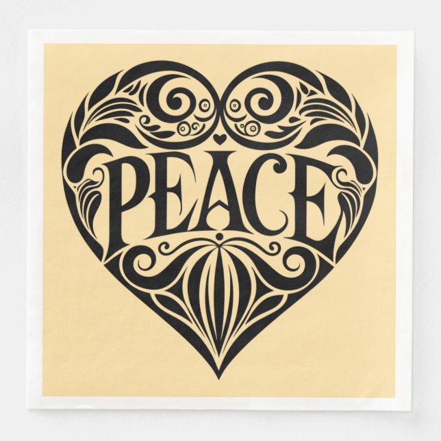 BLACK AND WHITE PEACE HEART NAPKIN (Front)