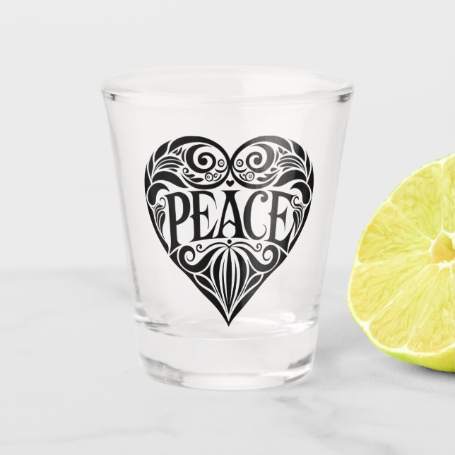 BLACK AND WHITE PEACE HEART SHOT GLASS (Front)