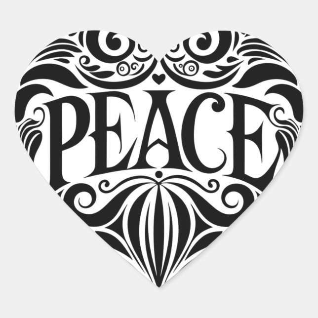 BLACK AND WHITE PEACE HEART STICKER (Front)