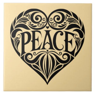 BLACK AND WHITE PEACE HEART TILE