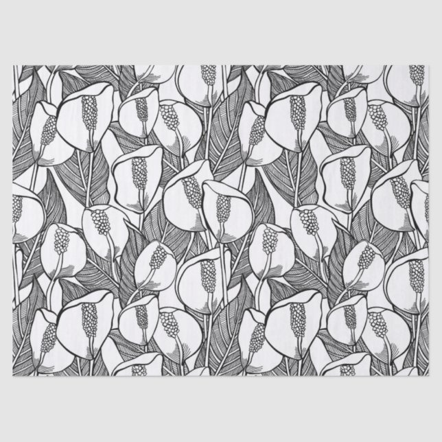 Black And White Peace Lily Pattern Tissue Paper (Front)