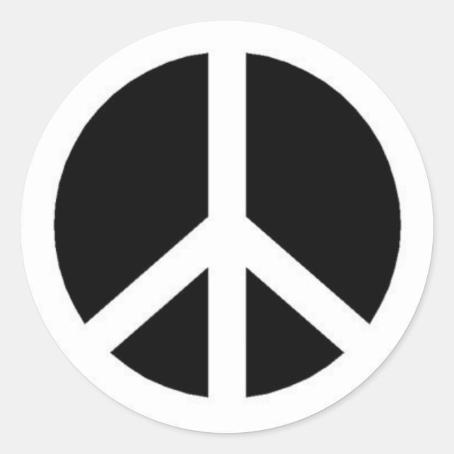 Black and White Peace Sign Classic Round Sticker (Front)
