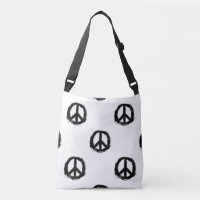 black and white peace sign design crossbody bag