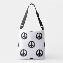 black and white peace sign design crossbody bag