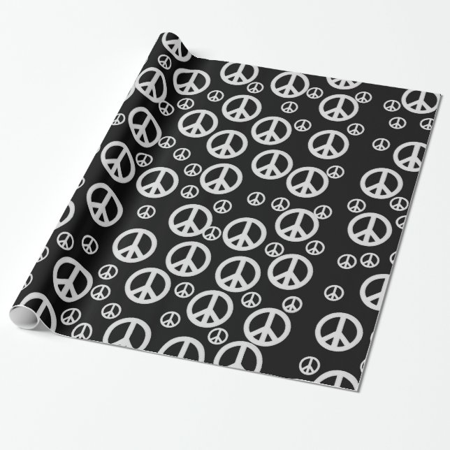 Black and White Peace Signs Wrapping Paper (Unrolled)