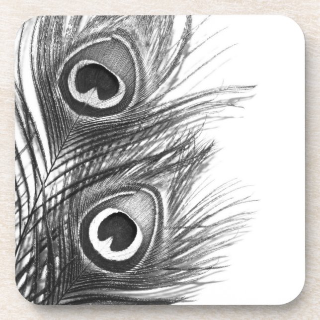 Black and White Peacock Feather Coasters (Front)