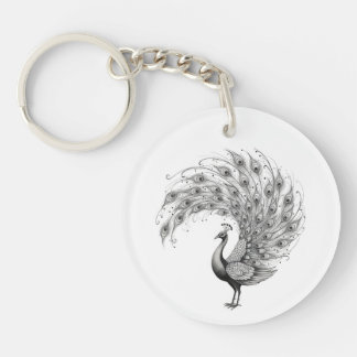 Black and White Peacock Key Ring