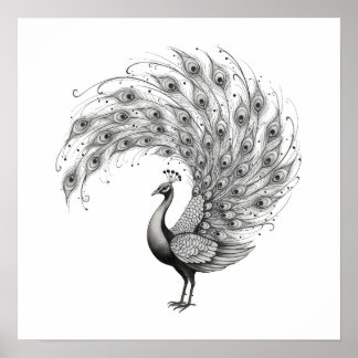 Black and White Peacock Poster