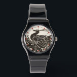 BLACK AND WHITE PEACOCK WATCH<br><div class="desc">Elegant Art Nouveau peacock in black and white</div>
