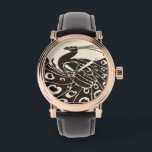BLACK AND WHITE PEACOCK WATCH<br><div class="desc">Elegant Art Nouveau peacock in black and white</div>