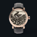 BLACK AND WHITE PEACOCK WATCH<br><div class="desc">Elegant Art Nouveau peacock in black and white</div>