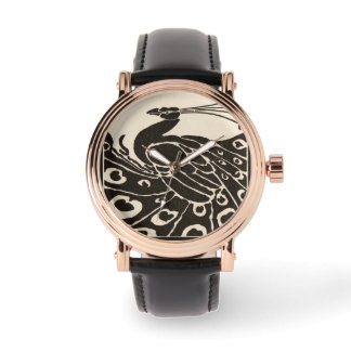 BLACK AND WHITE PEACOCK WATCH