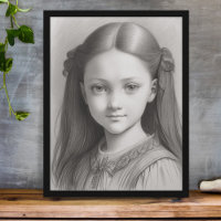 Black and White Pencil Drawing Girl Portrait 