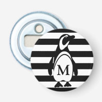 Black and White Penguin and Stripes Monogram