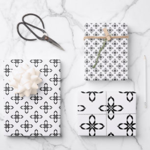 Black and White Penguin Flower Wrapping Paper Sheet