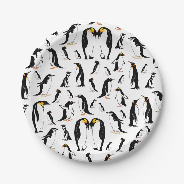 Black and white penguin Pattern Paper Plate (Front)