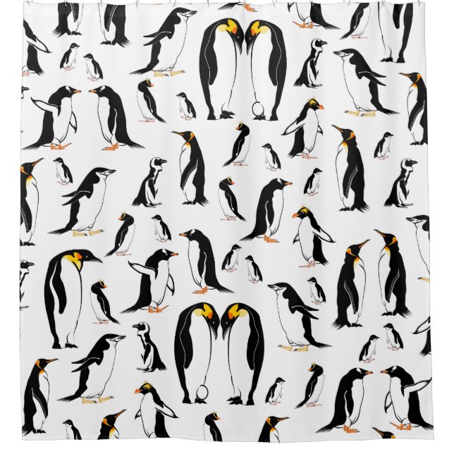 Black and white penguin Pattern Shower Curtain (Front)