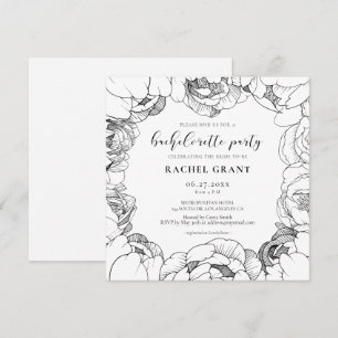 Black and white peonies Bachelorette Party Invitation