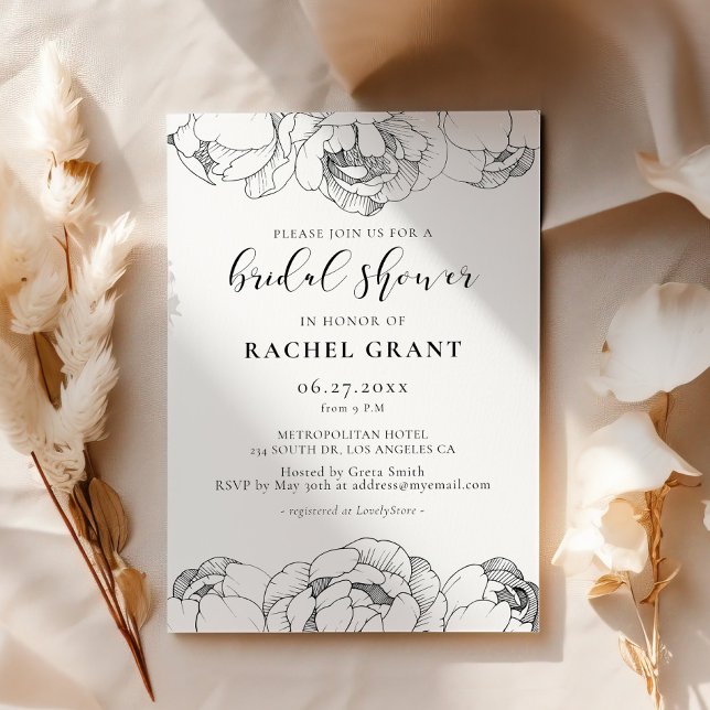 Black and white peonies Bridal shower invitation (Creator Uploaded)