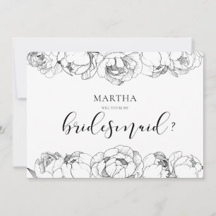Black and white peonies Bridesmaid proposal card