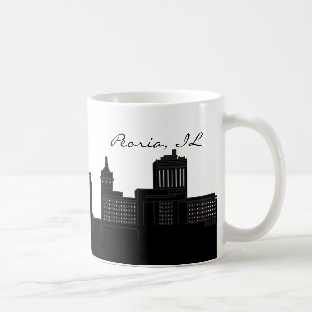 Black and White Peoria, Illinois Skyline Coffee Mug (Right)