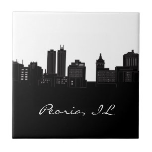 Black and White Peoria, Illinois Skyline Tile