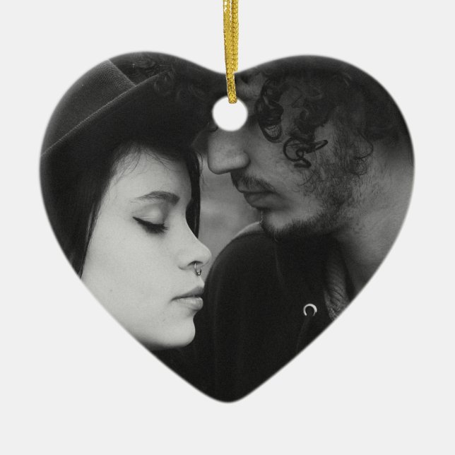 Black and White Personalied Heart Monogrammed Ceramic Tree Decoration (Front)