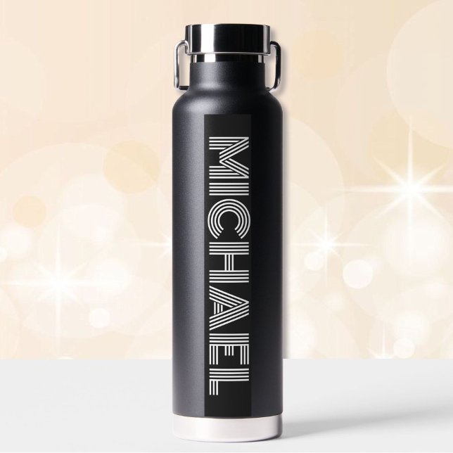 Black and White Personalise Name Vacuum Sealed Water Bottle (Creator Uploaded)