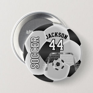 Black and White Personalise Soccer Ball 7.5 Cm Round Badge