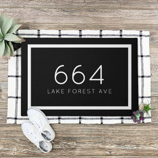 Black and White Personalised Address Number Doormat