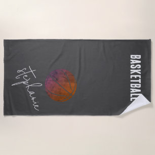 Black and White Personalised Basketball  Beach Towel
