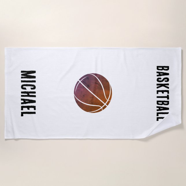Black and White Personalised Basketball  Beach Towel (Front)
