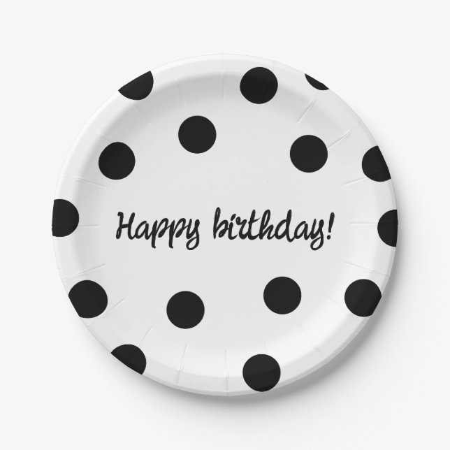 Black and white personalised birthday paper plate (Front)