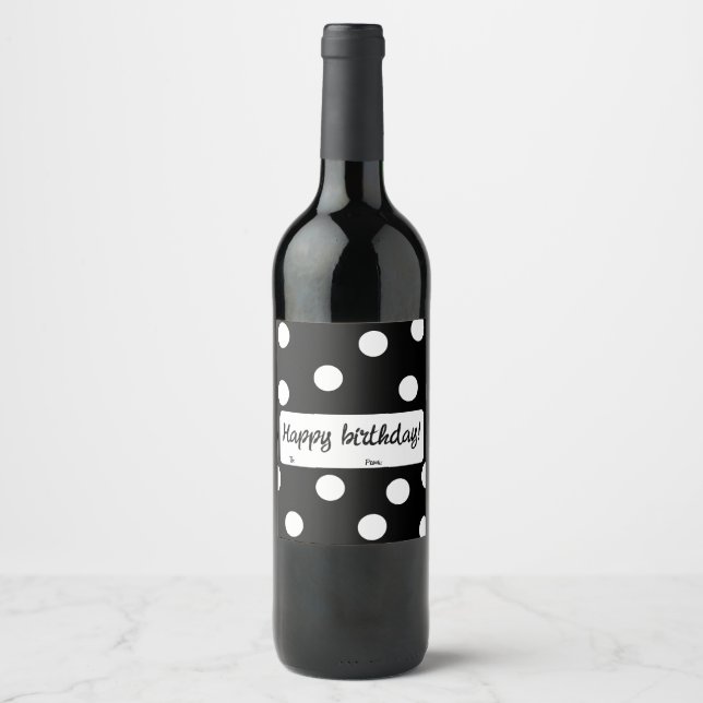 Black and white personalised birthday wine label (Front)