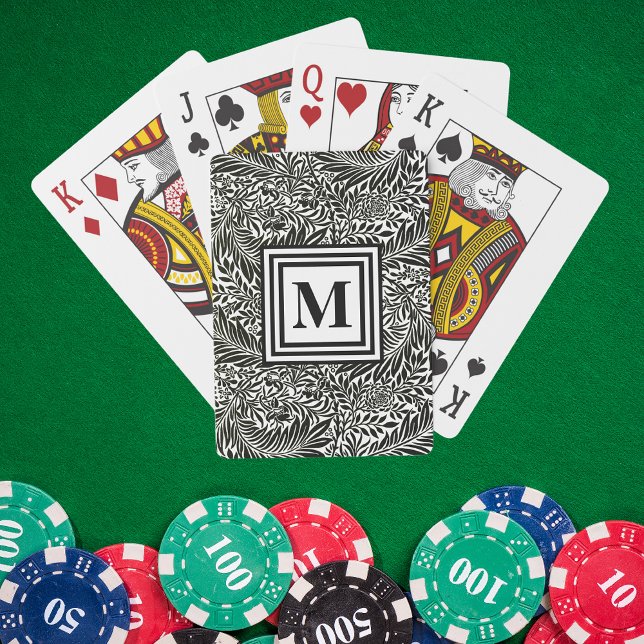 Black and White Personalised Botanical Monogram Playing Cards (Creator Uploaded)