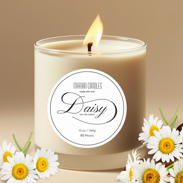 Black and white Personalised Daisy Candle Label (Creator Uploaded)