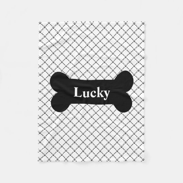Black and White Personalised Doggie Blanket (Front)