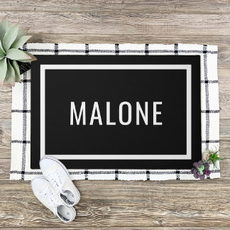 Black and White Personalised Family Name Doormat