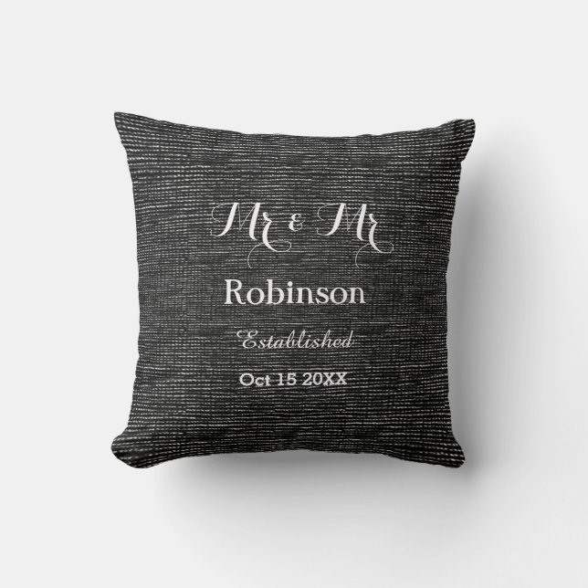 Black And White Personalised Gay Wedding Love Cushion (Front)