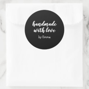 Black and White Personalised Handmade with Love Classic Round Sticker