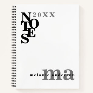 Black and White Personalised Modern Minimalist Notebook