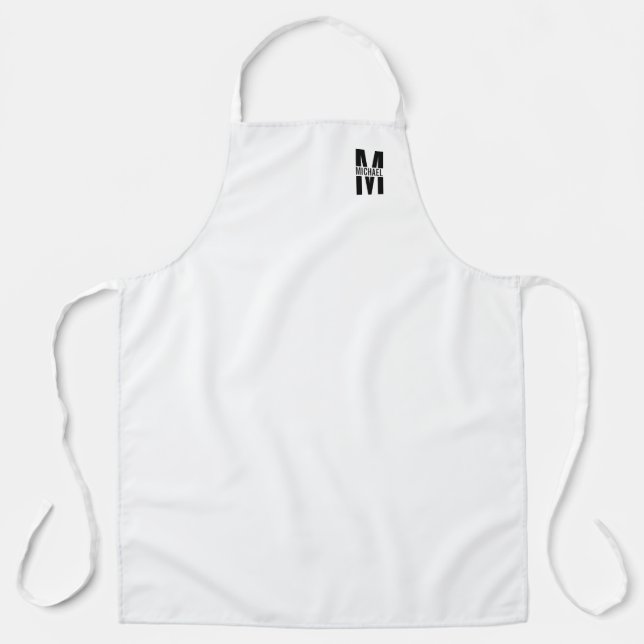 Black and White Personalised Monogram and Name Apr Apron (Front)