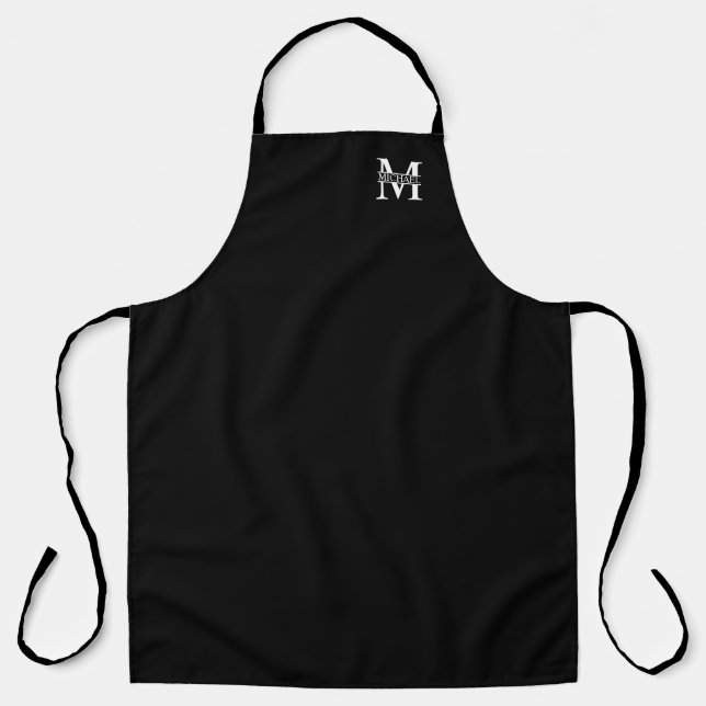 Black and White Personalised Monogram and Name Apron (Front)