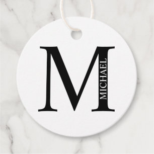Black and White Personalised Monogram and Name Fav Favour Tags