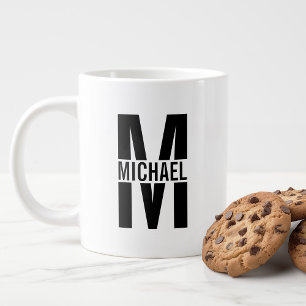 Black and White Personalised Monogram and Name Gia Large Coffee Mug
